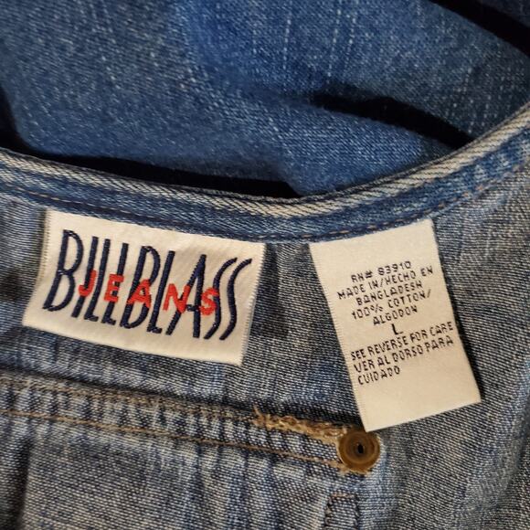 Vtg 90s Bill Blass Denim Daisy Tieback Maxi Overall Dress Size L Cottage Modest - Picture 7 of 10